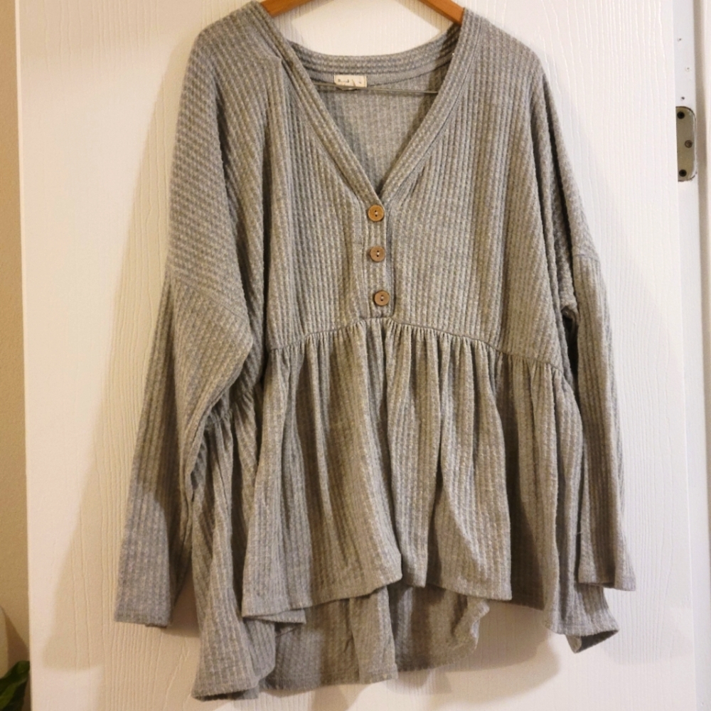 Gray Knit Peplum Top
